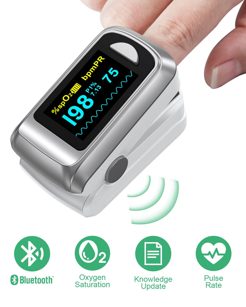 Bluetooth Fingertip Pulse Oximeter, Blood Oxygen Saturation Monitor and Pulse Rate Monitor for Apple and Android, With OLED Screen 2*AAA Batteries and Lanyard Included Gray - NewNest Australia