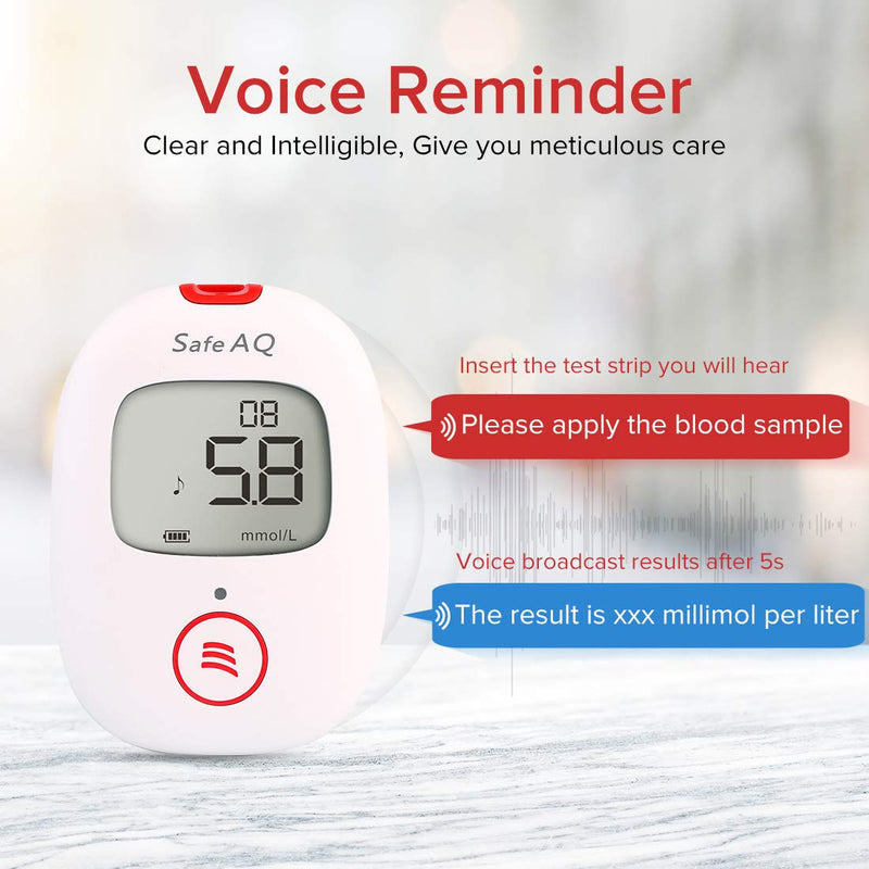 sinocare Blood Sugar Monitor, Diabetes Testing Kit with Voice Reminder and Light Warning Blood Glucose Monitor with Test Strips x 25 and Lancet x 25 & Case, Safe AQ Voice Glucometer -in mmol/L Safe Aq Voice Glucometer Kit X25 - NewNest Australia
