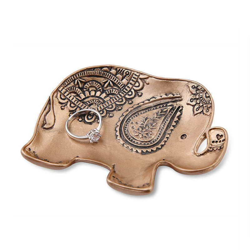 NewNest Australia - Jewelry Tray Elephant Shape Vintage Trinket Ring Earrings Organizer Storage Desk Ornaments Dish Plate Stand Display Decorative Dish Jewelry Holder 3.7 x 2.9 x 0.6inch (Bronze) Bronze 