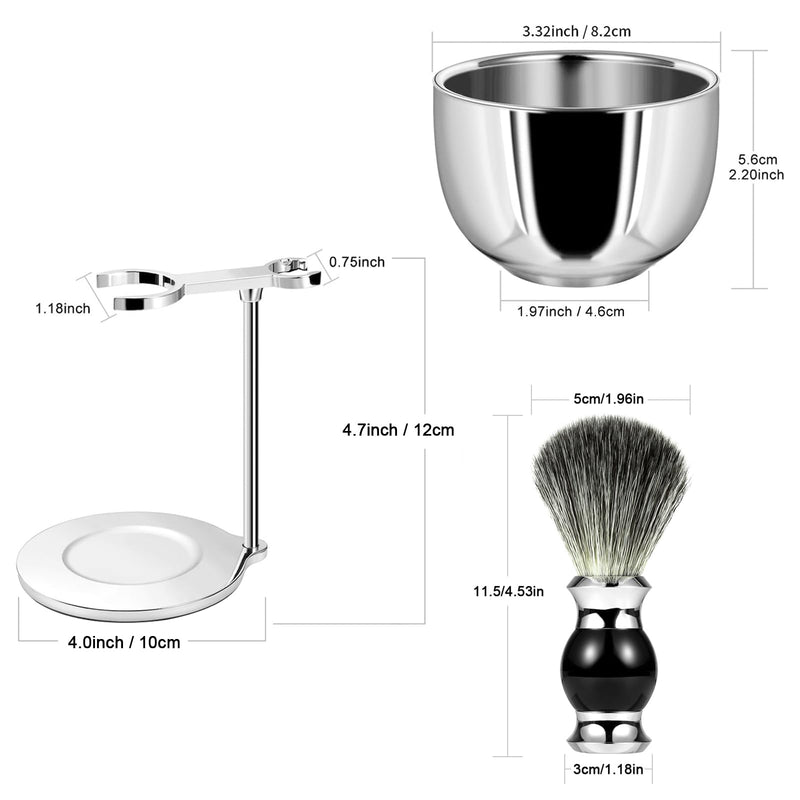GRUTTI premium shaving brush set, safety razor stand, brush stand, shaving bowl and shaving brush made of imitation badger hair, gift shaving sets for men-black, shaving stand set for men silver-03 - NewNest Australia