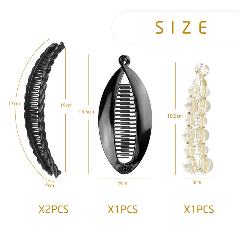 4 Pcs Banana Hair Clips, Double Combs Fishtail Pearl Hair Clip Hair Accessories, Retro Plastic Comb Grips Hair Comb Clips, DIY Hairstyles, for Thick Fluffy Hair, Curly Hair. - NewNest Australia