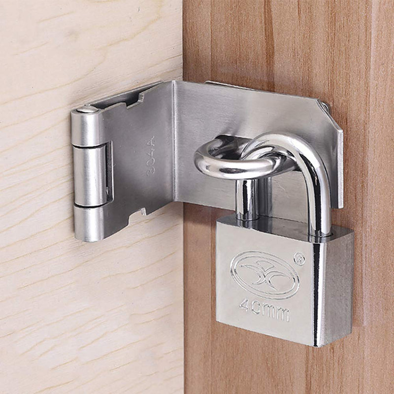 HOWDIA 4 Inch Door Hasp Latch 90 Degree, Stainless Steel Safety Right Angle Padlock Hasp Locking Latch Security Door Clasp Hasp Lock Latch for Push/Sliding/Barn Door, 2mm Thick, Brushed Silver - NewNest Australia