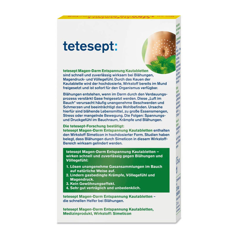 Tetesept Gastrointestinal Relaxation Chewable Tablets - With Herbal Flavor - Medical Device For Use With Flatulence, Fullness And Stomach Pressure - High Dose With Simeticon 1 X 20 Pieces - NewNest Australia