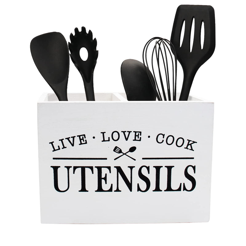 Karisky Kitchen Utensil Holder with Removable Bottom Large 2 Compartments Utensil Organizer Farmhouse Utensil Caddy for Countertop Decor, 24 x 12 x 17 cm, White Fun Farm Holder White - NewNest Australia