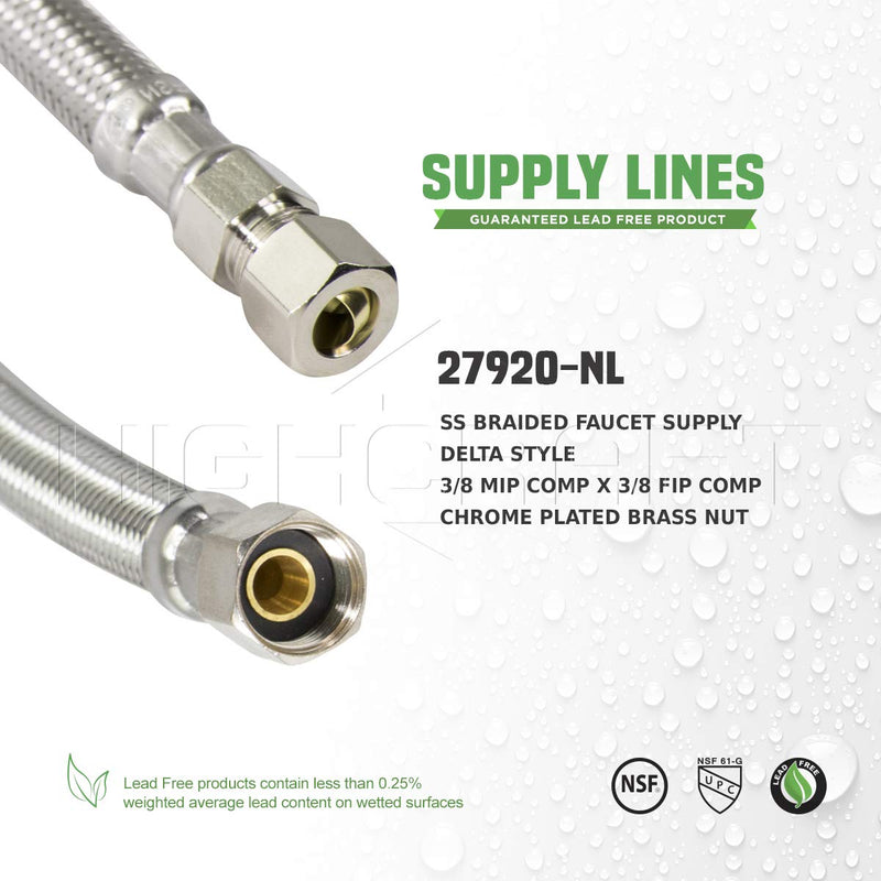 FlexCraft 27612, Delta Faucet Supply Line, Connects Faucet to Water Supply, Faucet Connector With 3/8 MIP x 3/8 In FIP, Braided Stainless Steel 12 In Single Unit 12 Inch - NewNest Australia