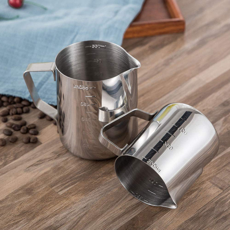 POEFT 350ML Stainless Steel Milk Frothing Pitcher Plated,Espresso Milk Frothing Pitcher Coffee jug, Latte Art Cup - Silver with scale - NewNest Australia