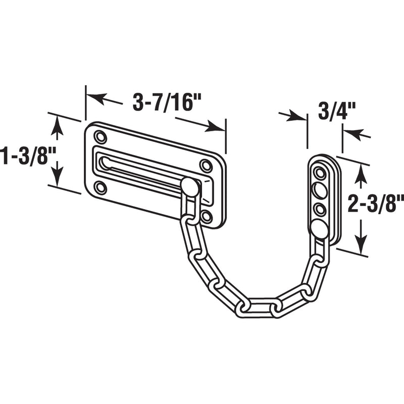 Prime-Line MP4016-2 Chain Door Lock, 3-7/16 in, Stamped Steel Construction, Brass-Plated Finish, Pack of 2, 2 Piece - NewNest Australia