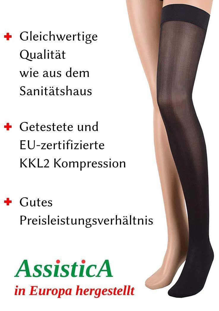 23-32 mmHg (Class 2) ASSISTICA® Medical Compression Stockings with Closed Toe, Women/Men Support Stockings with Toe, AG Replacement Stockings with Silicone Band (170-182 cm/Large, Black) 170-182 cm/Large - NewNest Australia