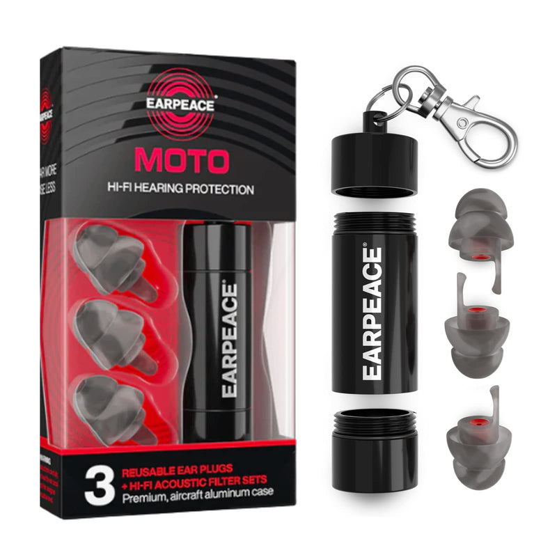 EarPeace Moto Original Noise Reduction Earplugs Reusable, High Fidelity Hearing Protection for Motorcycles, Motorsports, Touring, Commuting and Racing Medium Size up to 26dB Noise Canceling Black Case Moto - Original - NewNest Australia