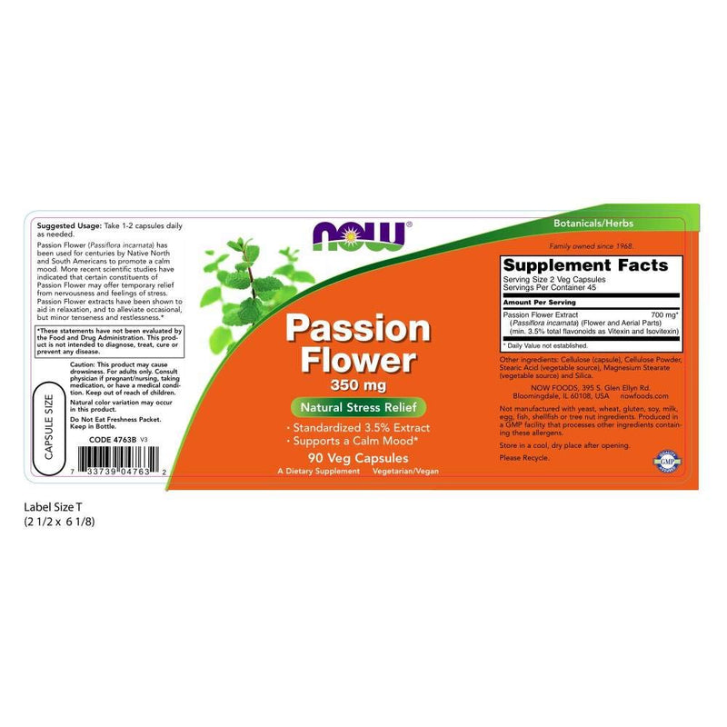 NOW Supplements, Passion Flower (Passiflora incarnata) 350 mg, Natural Stress Relief*, 90 Veg Capsules - NewNest Australia