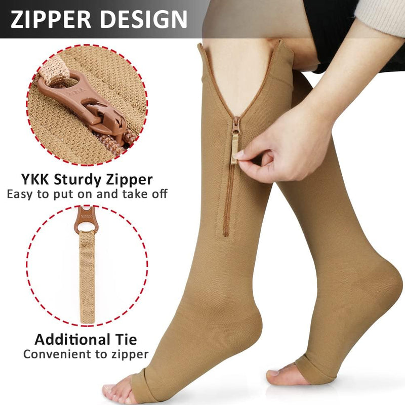 Ailaka Medical Zipper Compression Calf Socks 20-30 Mmhg For Women And Men, Knee High Open Toe, Firm Support Graduated Varicose Veins Hosiery For Edema, Swelling - NewNest Australia