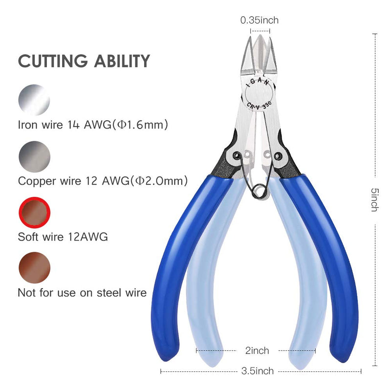 IGAN-330 Wire Flush Cutters, Electronic Model Sprue Wire Clippers, Ultra Sharp and Powerful CR-V Side Cutting nippers, Ideal for Clean Cut and Precision Cutting Needs Pack 1 - NewNest Australia