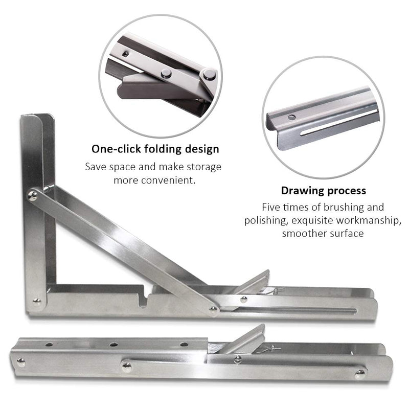 Folding Shelf Brackets - Heavy Duty Stainless Steel Collapsible Shelf Bracket for Bench Table, Space Saving DIY Bracket, Max Load: 550lb （Long：10” ，2 PCS） 10 Inch - NewNest Australia