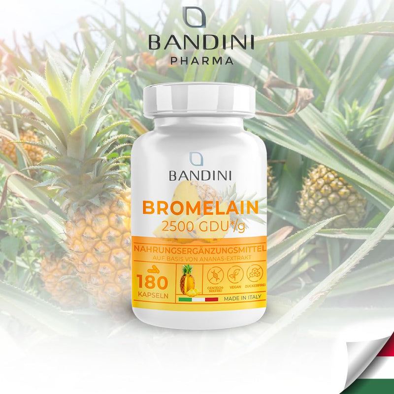 Bandini® Bromelain 1000mg (2500 FIP) | 180 enteric-coated capsules | Natural pineapple extract | Immune system, microcirculation, digestive function | Laboratory tested, high dosage, vegan - NewNest Australia