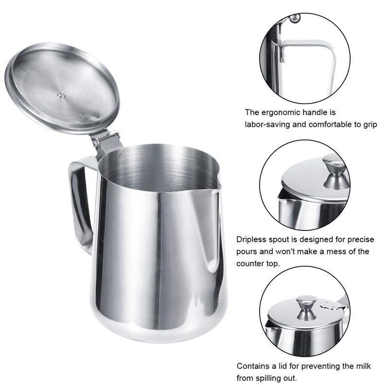 Cappuccino Measuring Cup Coffee Pitcher Stainless Steel Durable Frothing Cup Jug Milk Frothing Cup with Lid for for Coffee Art Making(1000ML) 1000ml - NewNest Australia