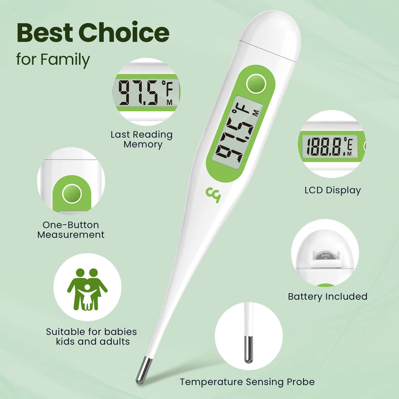 Thermometer for Adults, Oral Thermometer for Fever, Medical Thermometer with Fever Alert, Memory Recall, C/F Switchable, Rectum Armpit Reading Thermometer for Baby Kids and Adults Green/white - NewNest Australia