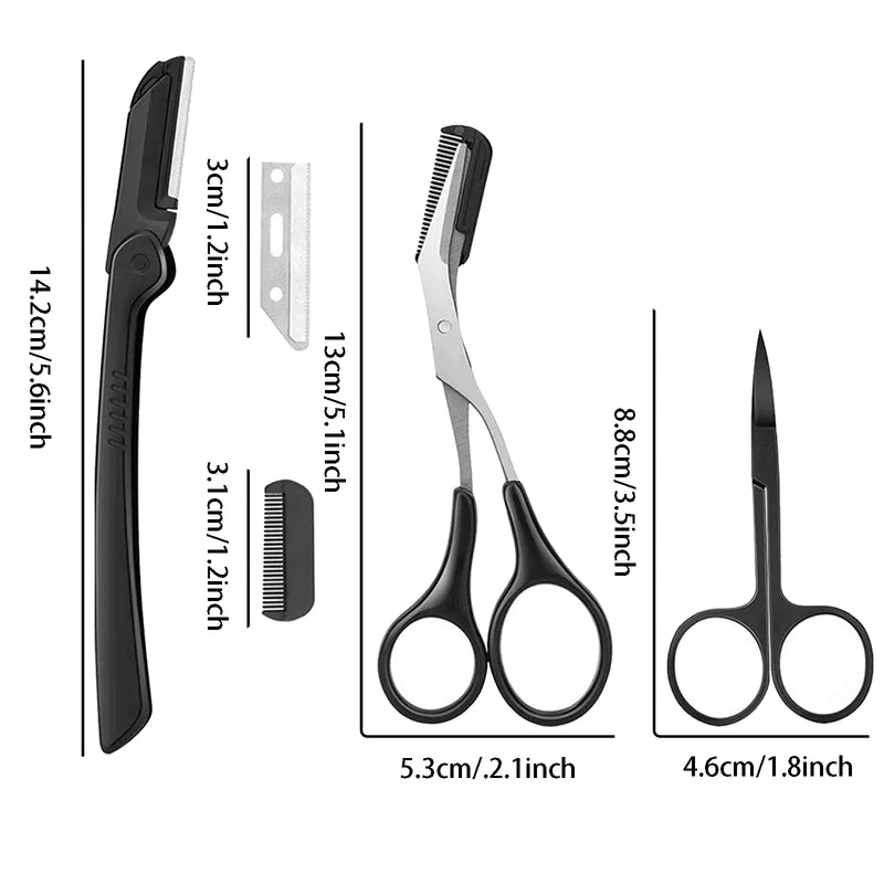 12 in 1 Eyebrow Trimmer Kit Eye Brow Scissors, Eyebrow Razor, Eyebrow Comb, Eyebrow Comb Scissor, Eyebrow Brush,Folding Eyebrow Knife, Scissors Razor, Eyebrow Trimmer, Tweezers. - NewNest Australia