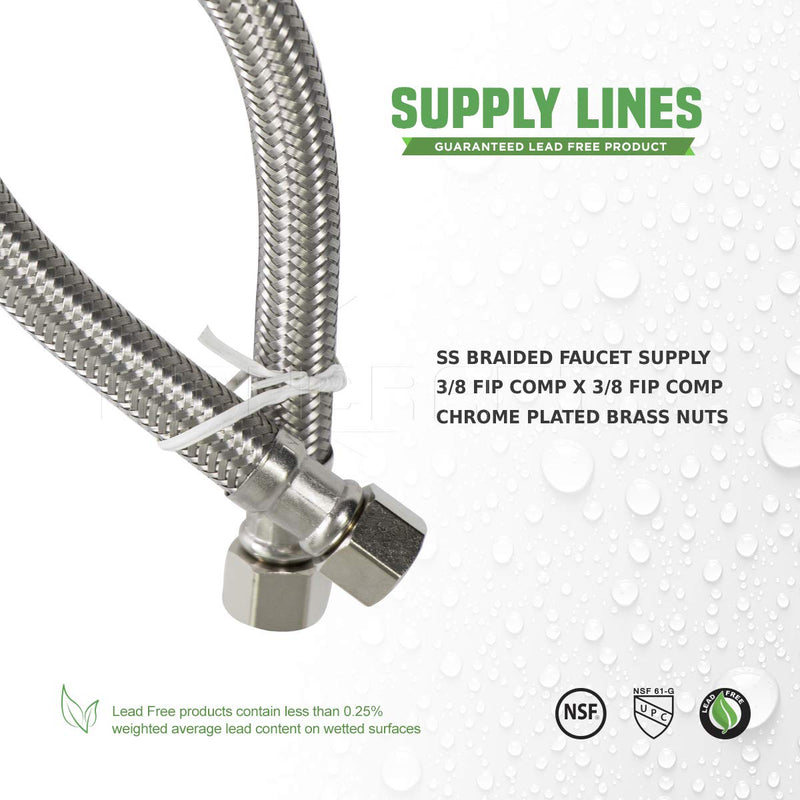 Flexcraf 27912-NL Faucet Supply Line Connects Kitchen Sink to Water Supply, Braided Faucet Connector with 3/8 In FIP Female Compression Fitting Stainless Steel 12 in Single Unit - NewNest Australia