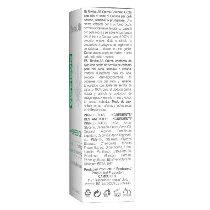 RevitaLAB Cannabis Anti Wrinkle Eye Cream for Smooth Contour, Sensitive skin, Dermatologically-Tested 30 ml - NewNest Australia