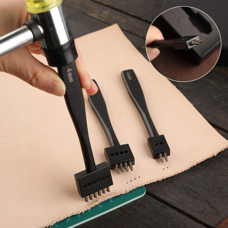 DIUDUS 2/4/6 Prong Punch, Black Leather Prong Punch Tool, 4mm Lacing Stitching Punch, Round Hole Prong Lacing Stitching Punch for Leather Craft 2/4/6 Prong Black-1 - NewNest Australia