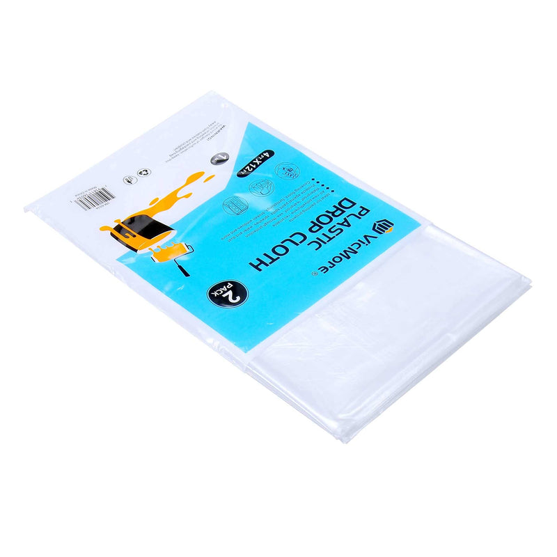 2 Pack VICMORE Plastic Drop Cloth 4-Feet by 12 Feet Paint Floor Cover Dust Sheet Waterproof Clear Tarp Plastic Sheeting 4ft x 12ft, 2 Pack - NewNest Australia
