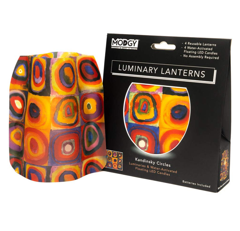 NewNest Australia - MODGY Luminary Lanterns 4-Pack - Floating LED Candles with Batteries Included - Luminaries are Great for Weddings, Parties, Patios & Celebrations of All Kinds (Kandinsky Circles) 