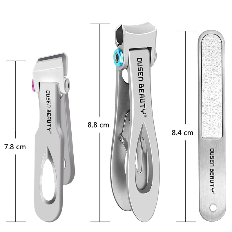 Nail Clippers for Thick Nails, Wide Jaw Opening Nail Clippers with Curved and Slant Straight Blade Edge, Heavy Duty Thick Toenail Clippers Fingernail Cutters Set with File for Seniors Adult Men Women Silver (Curved + Straight) - NewNest Australia
