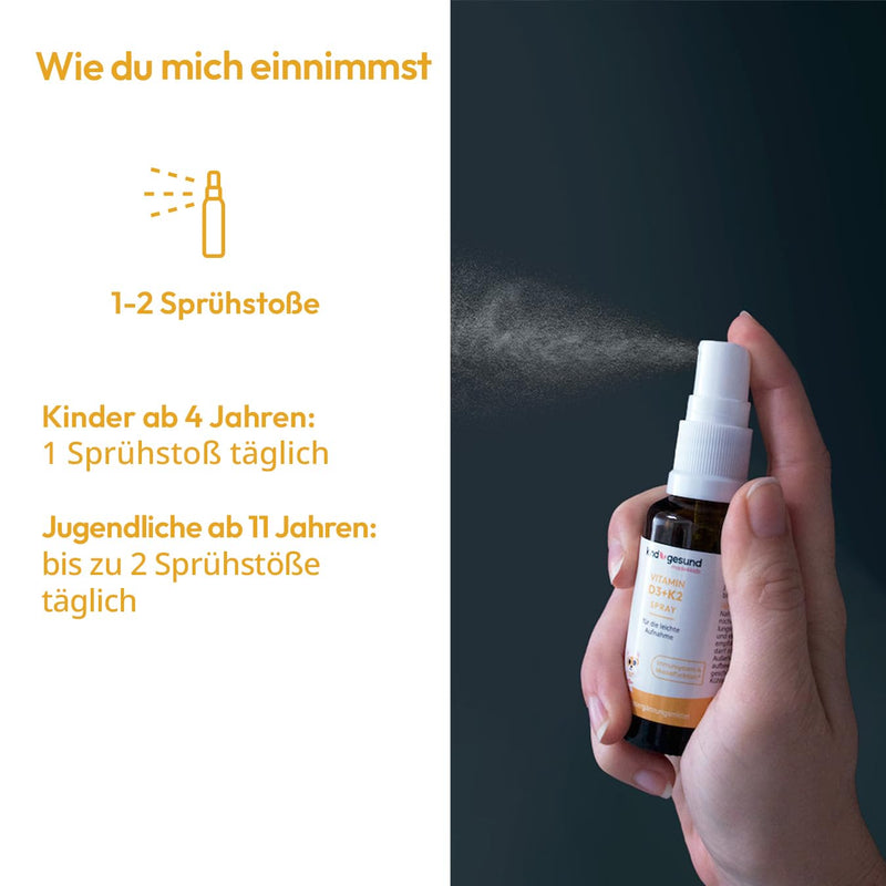 child-healthy vitamin D3 + K2 spray for children I Vegan I 182 sprays for up to 6 months I 560 IU vitamin D3 & 23 µg vitamin K2 per spray - NewNest Australia