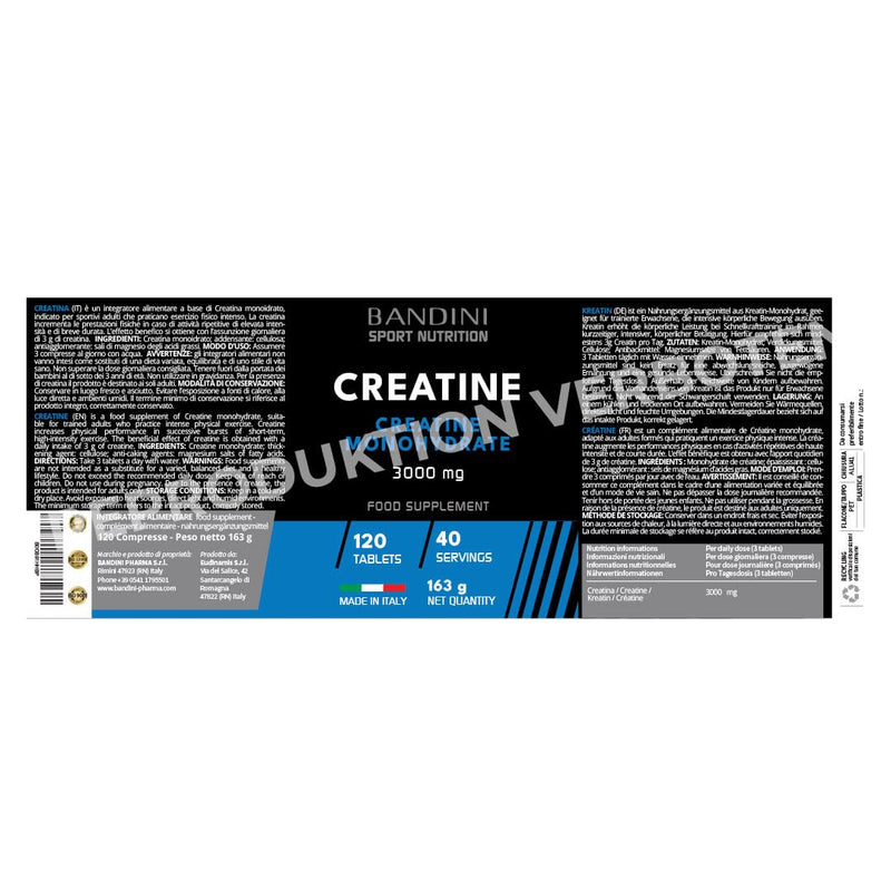 Bandini Creatine Monohydrate Mercury Free 120 Tablets - 3000 Mg Creatine Monohydrate In Micronized Quality Optimal High Dose - Creatine Without Additives - 100% Vegan - Supply For 40 Days - NewNest Australia