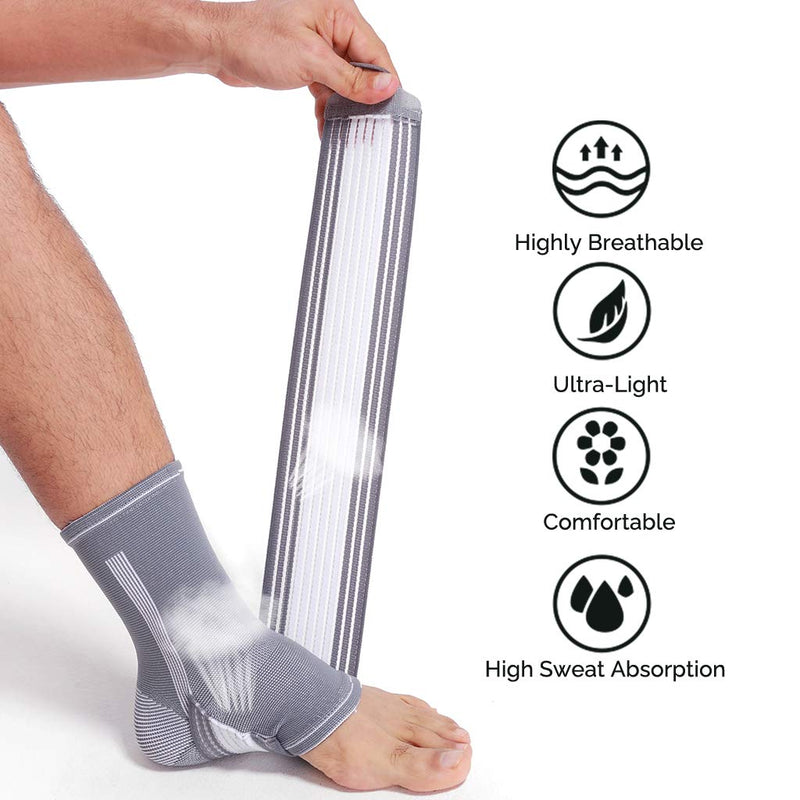 Neotech Care Ankle Brace Support - Elastic & Breathable Fabric - Adjustable Compression Strap - For Men, Women, Youth - Left or Right Foot - Grey Colour (Size M, 1 Unit) - NewNest Australia