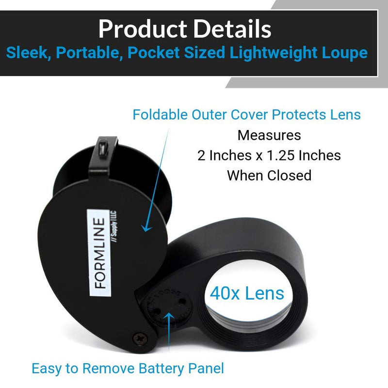 Formline Supply 40X LED Illuminated Jewelers Loupe/Trichome Scope Magnifier Good for Gardening, Jewelry, Antiques, Coins, Rocks, Stamps, Hobbies, Watches,Photos and Science (40X, Black/White) - NewNest Australia