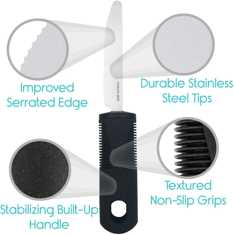 Extra Wide Handles Bendable Easy Grip Cutlery Set, Chunky Handles, Corfort Grips Disability Ideal Dining aid for Elderly Disabled Arthritis Parkinson's Disease Tremors Sufferers Black knife - NewNest Australia
