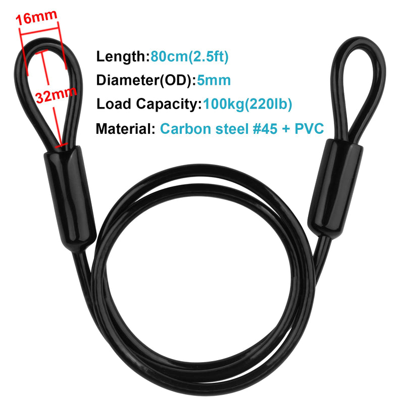 4 Pcs 2½ ft Black Security Cable Luggage Lock Safety Cable Wire with Double Looped Ends, 5mm Iron Galvanized PVC Coated Braided Security Cable, 220 lb Breaking Force - NewNest Australia