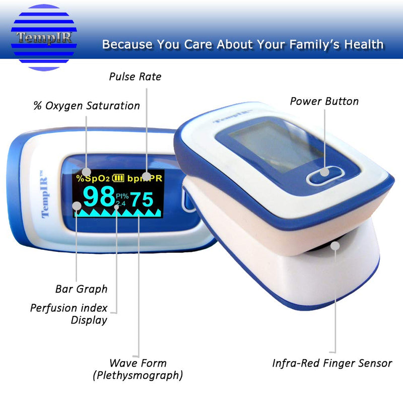 Finger Pulse Oximeter Deluxe Model Digital Blood Oxygen and Pulse Sensor Meter. TempIR Approved Supplier to The NHS. Alarm, SPO2,for Adults, Children - NewNest Australia