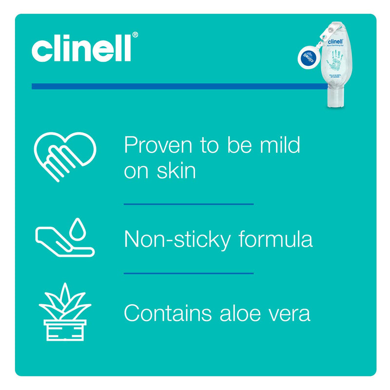 Clinell Hand Sanitiser Gel - Dermatologically Tested, Kills 99.99 Percent of Germs, Quick and Kind to Skin, No Stickiness - Retractable Clip - 50ml Bottle Single - NewNest Australia