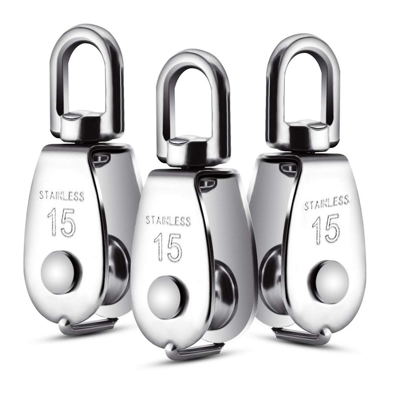 Dorhea 6 Pack 0.59" Single Pulley Block 304 Stainless Steel M15 Crane Swivel Hook Single Pulley Roller Smooth Wire Rope Cable Heavy Loading 0.59 inch - NewNest Australia