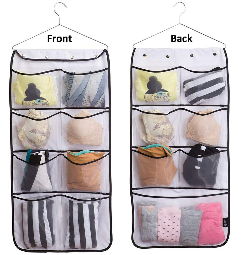 MISSLO Durable Hanging Closet Double Sided Bra Stocking Clothes Socks Organizer 15 Large Mesh Pockets, White - NewNest Australia