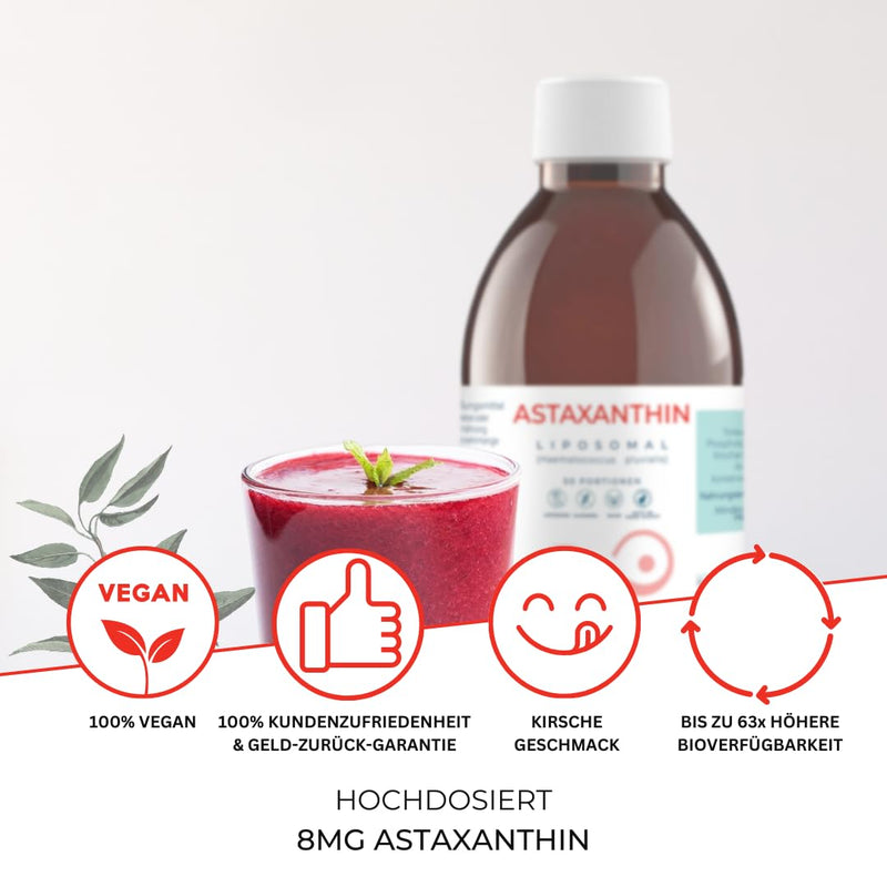 Mighty Elements Liposomal Liposomal Astaxanthin 8 mg, 250ml liquid, glass bottle, 50 servings, vegan, cherry flavor, high bioavailability, high dosage - NewNest Australia