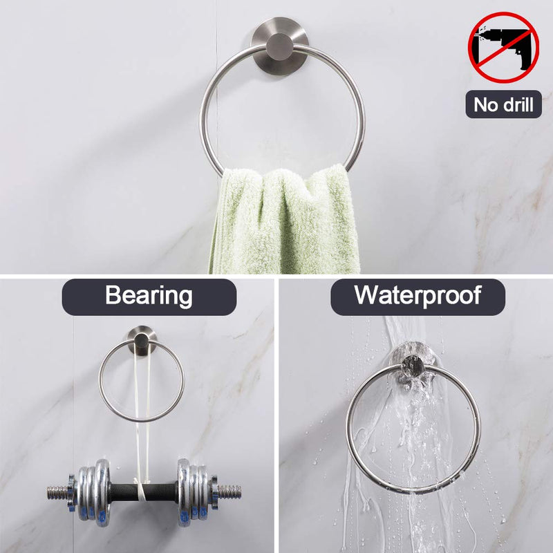 NewNest Australia - GERUIKE Adhesive Towel Ring Wall Mount Hand Towel Ring Self Adhesive Towel Hanger Stainless Steel Rustproof Brushed Bathroom Hardware Brushed Nickel 