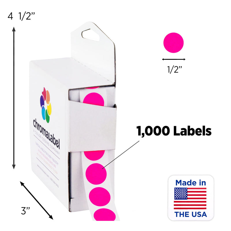 ChromaLabel 0.50 Inch Round Label Permanent Color Code Dot Stickers, 1000 Labels per Dispenser Box, Fluorescent Pink - NewNest Australia