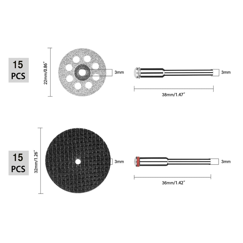 Rotary Tool Accessories Cutting Wheels Set 42 Pcs Diamond Cutting Wheels 15pcs and Resin Cutting Off Wheels 15pcs With Mandrels, Hss Circular Saw Blades 6pcs With 1/8" Shank for Wood Metal DIY Craft - NewNest Australia