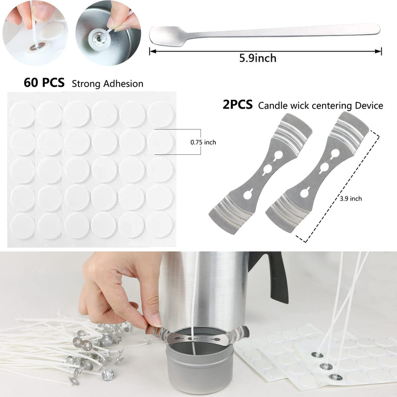 EricX Light Candle Making Kit, 60pcs Candle Wicks, 60pcs Candle Wicks Sticker, 1pc Candle Wax Pouring Pot, 2pcs 3-Hole Wicks Centering Devices, 1pc Mixing Spoon, DIY Candles Craft Tools - NewNest Australia