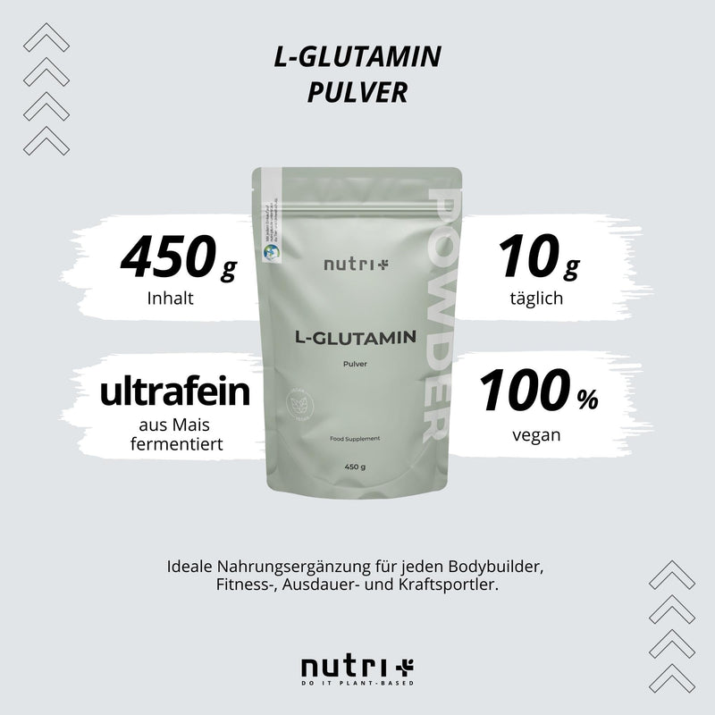 L Glutamine Powder Vegan - Neutral & High Dose Pure Without Additives - 99.95% Natural Pure - Fermented L-Glutamine Powder 450 G Made In Germany - Gluten Free And Lactose Free - NewNest Australia