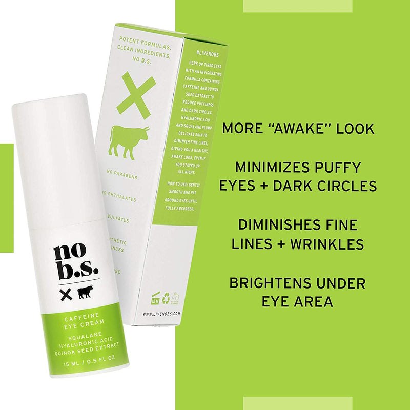 No B.S. Caffeine Eye Cream With Hyaluronic Acid and Plant Based Squalane. Firming Under Eye Cream For Dark Circles And Crows Feet Wrinkles. Puffy Eye Treatment. Rapid Results. Single - NewNest Australia