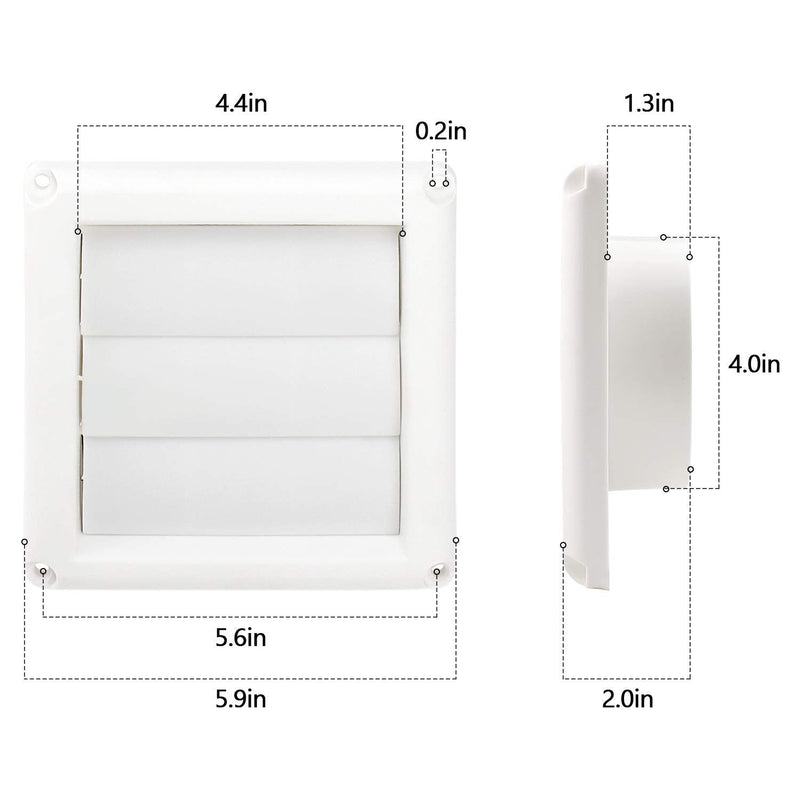 Funmit 4" Louvered Vent Cover for Exterior Wall Vent Hood Outlet Airflow Vent Dryer Air Vent with Screen Includes 4 Screw for Easy Installation (White) 4" Dryer vent cover - NewNest Australia