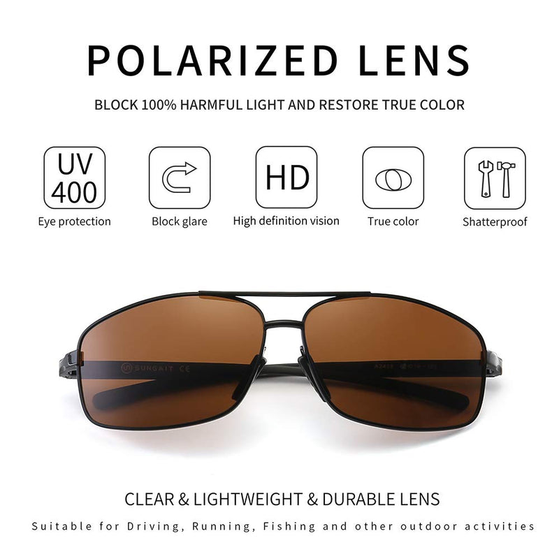SUNGAIT Ultra Lightweight Rectangular Polarized Sunglasses UV400 Protection Black Frame Brown Lens - NewNest Australia