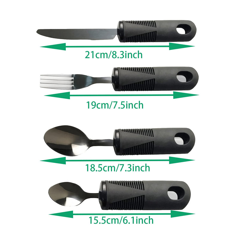 Healthman Adaptive Tableware 4-Pieces Dinnerware with Non-Slip Handle, Suitable for People with Inconvenient Hands and The Elderly, Weightless Adaptive Eating Flatware Black - NewNest Australia