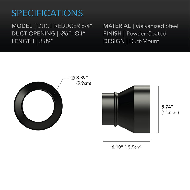 AC Infinity Duct Adapter, 6” to 4” Ducting Reducer Increaser Cone for Grow Tent Bathroom Kitchen Ventilation Systems - NewNest Australia