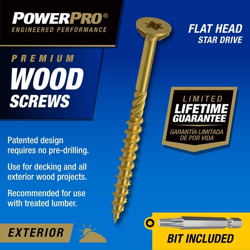 Power Pro 48604 Wood Screws, #10 x 4", Premium Outdoor Deck Screws, Rust Resistant, Epoxy Coated Bronze, 1lb Box, 52 pcs - NewNest Australia