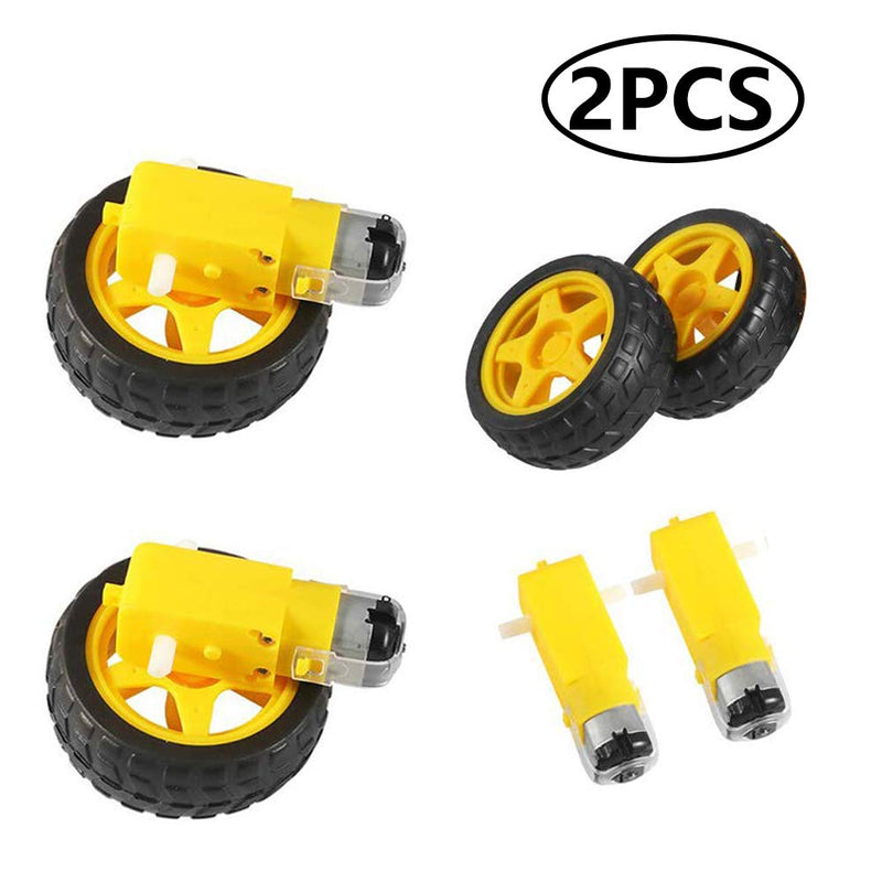 2pcs DC Electric Motor 3-6V Dual Shaft Geared TT Magnetic Gearbox Engine with 2Pcs Plastic Car Tire Wheel, Mini Φ67mm Smart RC Car Robot Tyres Model Gear Parts - NewNest Australia